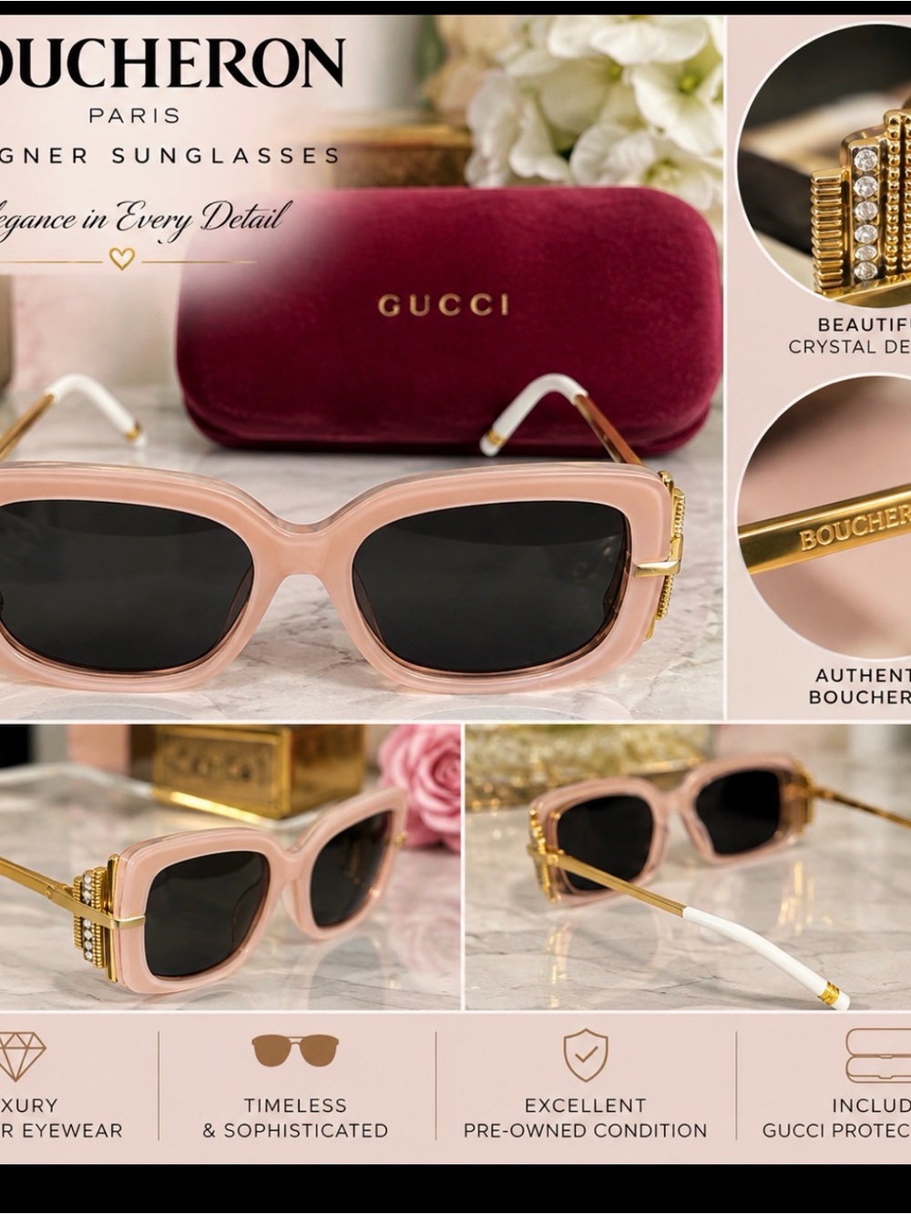 Pink Crystal-Accent Sunglasses
